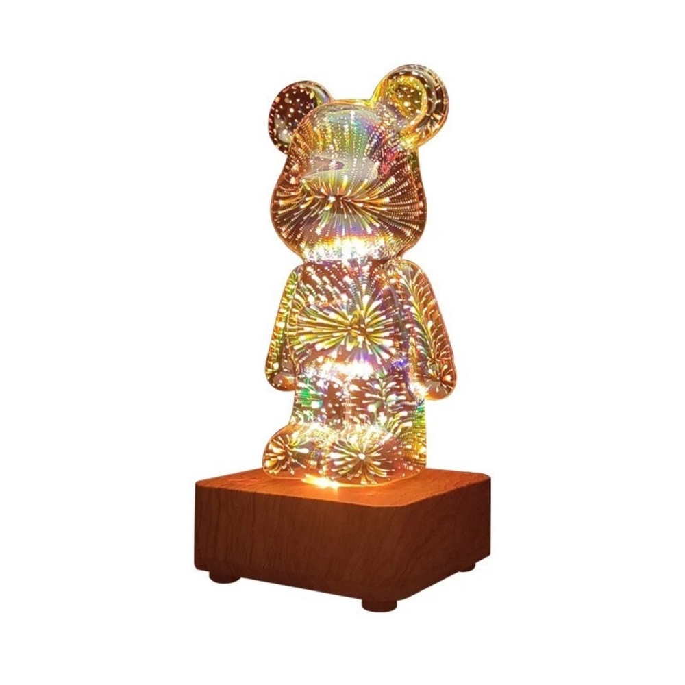 LED 3D Bear Firework Night Light USB Ambient Lamp for Kids, Bedroom, Gaming Deco